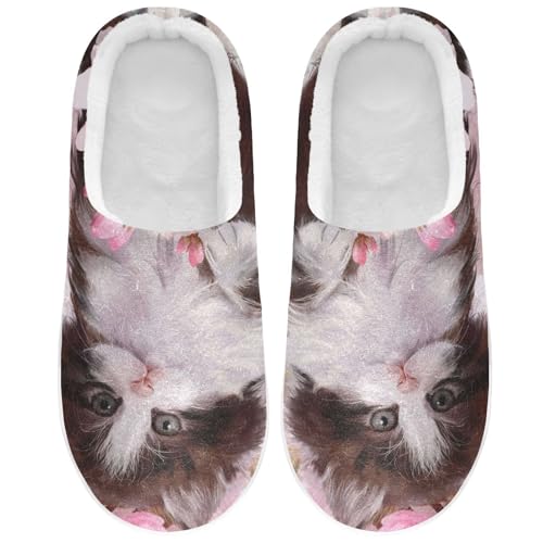 YOUJUNER Damen Memory Foam Slipper Cute Cat Pink Flower Print Ladies House Slippers Soft Warm Cosy Slip On House Shoes Slippers for Women Men, mehrfarbig, 39/42 EU von YOUJUNER