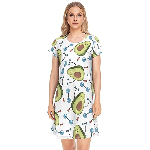 YOUJUNER Damen Nachthemden Lustiger Avocado-Sport Nachtwäsche Kurzarm Schlafshirt Sommer Sleepshirt Nachtkleid Schlafhemd von YOUJUNER