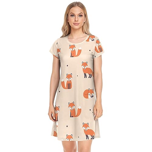 YOUJUNER Damen Nachthemden Nettes Fuchs-Muster Nachtwäsche Kurzarm Schlafshirt Sommer Sleepshirt Nachtkleid Schlafhemd von YOUJUNER