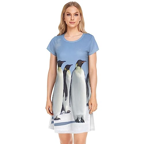 YOUJUNER Damen Nachthemden Tier Pinguin Nachtwäsche Kurzarm Schlafshirt Sommer Sleepshirt Nachtkleid Schlafhemd von YOUJUNER