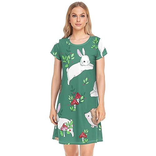 YOUJUNER Damen Nachthemden süßes Kaninchen-Igel Nachtwäsche Kurzarm Schlafshirt Sommer Sleepshirt Nachtkleid Schlafhemd YOUJUNER Damen Nachthemden süßes Kaninchen-Igel Nachtwäsche Kurzarm Schlafshirt Sommer Sleepshirt Nachtkleid Schlafhemd von YOUJUNER