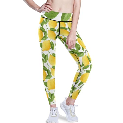 YOUJUNER Damen Sport Leggings Gelbe Zitrone High Wasit Yogahose Sporthose Lange Yoga Leggins Jogginghose von YOUJUNER