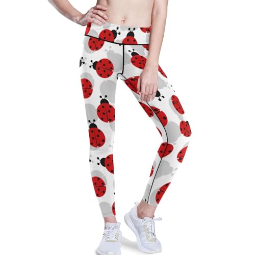 YOUJUNER Damen Sport Leggings Marienkäfer-Muster High Wasit Yogahose Sporthose Lange Yoga Leggins Jogginghose von YOUJUNER