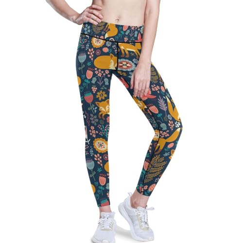 YOUJUNER Damen Sport Leggings süßer Fuchs-Muster High Wasit Yogahose Sporthose Lange Yoga Leggins Jogginghose von YOUJUNER