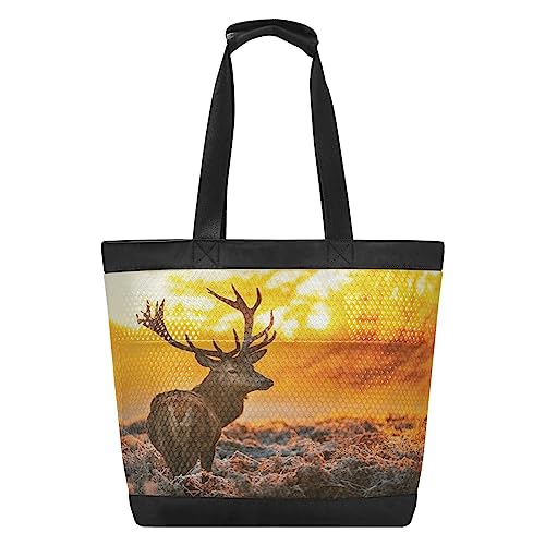 YOUJUNER Damen Strandtasche Sonnenuntergang Tier Hirsch Groß Badetasche Reisetasche Strand Tote Bag Beach Bags Handtasch Shopper Tasche von YOUJUNER