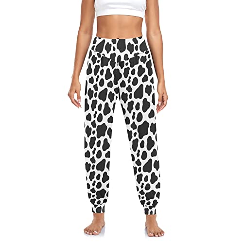 YOUJUNER Damen Weißer schwarzer Kuhfleck Haremshose Yogahose Tanzhose Jogginghose Yoga Pilates Hosen Freizeithosen Yoga Hose von YOUJUNER