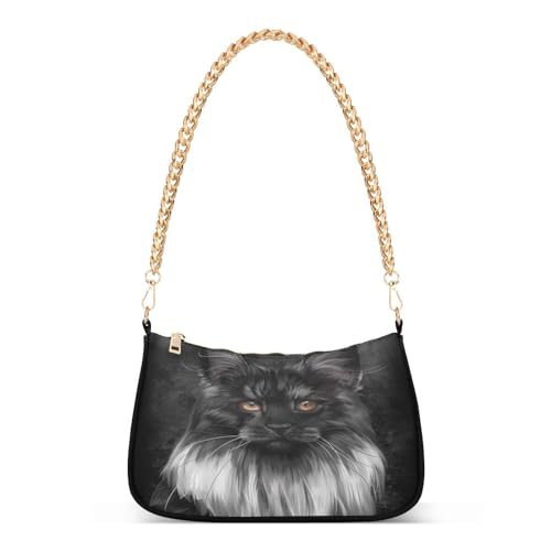 YOUJUNER Frauen Schulter Taschen Schwarz Maine Coon Katze Mini Handtaschen Dame Geldbörse Clutch Taschen Unterarmtasche Kette Tasche, mehrfarbig, Einheitsgröße von YOUJUNER