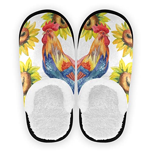 YOUJUNER Herren Damen Hausschuhe Weinlese-Sonnenblumen-Hahn-Huhn Slippers für Frauen Kinder Unisex Warme Pantoffeln Indoor Haus Schuhe Bequeme Schlafzimmer Schuhe von YOUJUNER