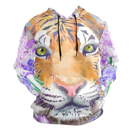 YOUJUNER Herren Kapuzenpullover Blumen-Tiger-Gesicht Sweatshirt Pullover Hoodie Pulli Hoody mit Taschen für Männer Jungen von YOUJUNER