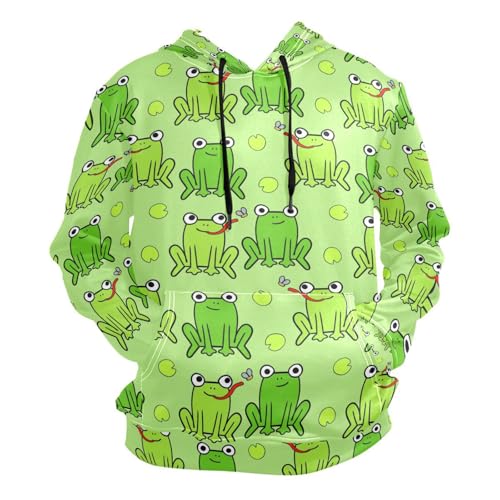 YOUJUNER Herren Kapuzenpullover Grüner Frosch-Muster Sweatshirt Pullover Hoodie Pulli Hoody mit Taschen für Männer Jungen von YOUJUNER