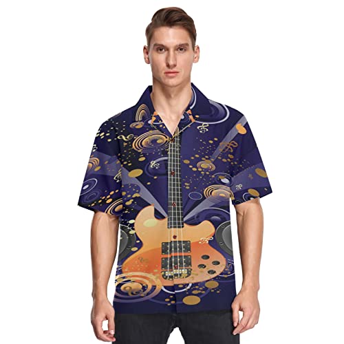 YOUJUNER Herren Kurzarm Musik Gitarre Druck Hawaii-Hemd Kurzarm Button Down Casual Strand Shirts Sommer Kurzarm, mehrfarbig, XL von YOUJUNER