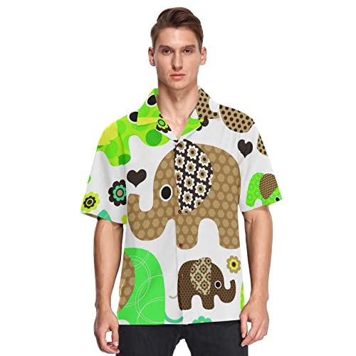 YOUJUNER Herren Kurzarm Niedliches Elefant Hawaii-Hemd Kurzarm Button-Down Casual Strand Shirts Sommer Kurzarm, mehrfarbig, XXL von YOUJUNER