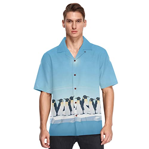 YOUJUNER Herren Kurzarm Niedliches Pinguin Hawaii-Hemd Kurzarm Button-Down Casual Strandhemden Sommer Kurzarm, mehrfarbig, L von YOUJUNER