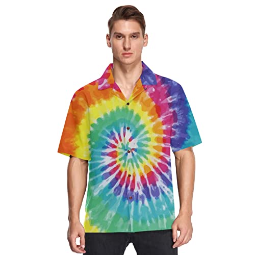 YOUJUNER Herren Kurzarm Regenbogen Tie Dye Hawaii-Hemd Kurzarm Button Down Casual Strandhemden Sommer Kurzarm, mehrfarbig, XXL von YOUJUNER