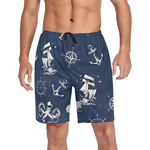 YOUJUNER Herren Shorts Marine-Anker-Segelboot Schlafanzughosen Kurz Pyjamahose Badeshorts Sommer Shorts für Männer von YOUJUNER