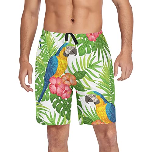 YOUJUNER Herren Shorts Tropischer Palmblatt-Ara-Papagei Schlafanzughosen Kurz Pyjamahose Badeshorts Sommer Shorts für Männer von YOUJUNER