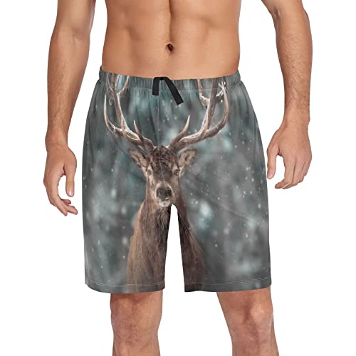 YOUJUNER Herren Shorts Winter-Schnee-Hirsch Schlafanzughosen Kurz Pyjamahose Badeshorts Sommer Shorts für Männer von YOUJUNER