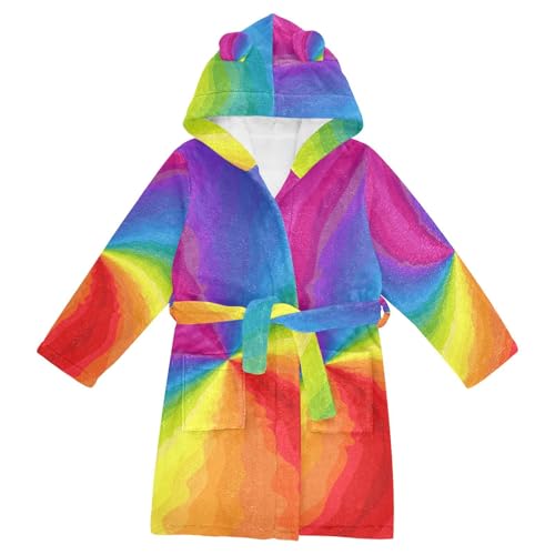YOUJUNER Kinder Bademantel Bunter abstrakter Regenbogen Morgenmantel Weicher Warm Plüsch Fleece Nachtwäsche mit Kapuze für Mädchen Jungen von YOUJUNER