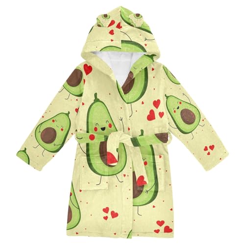 YOUJUNER Kinder Bademantel Cartoon-Avocado-Liebe Morgenmantel Weicher Warm Plüsch Fleece Nachtwäsche mit Kapuze für Mädchen Jungen von YOUJUNER