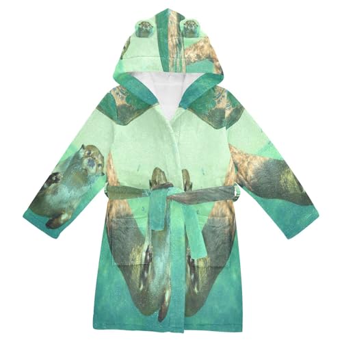 YOUJUNER Kinder Bademantel Europäische Otter Morgenmantel Weicher Warm Plüsch Fleece Nachtwäsche mit Kapuze für Mädchen Jungen von YOUJUNER