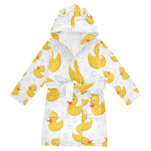 YOUJUNER Kinder Bademantel Gelbe Enten Morgenmantel Weicher Warm Plüsch Fleece Nachtwäsche mit Kapuze für Mädchen Jungen von YOUJUNER
