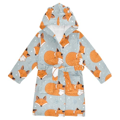 YOUJUNER Kinder Bademantel Nettes Fuchs-Muster Morgenmantel Weicher Warm Plüsch Fleece Nachtwäsche mit Kapuze für Mädchen Jungen von YOUJUNER
