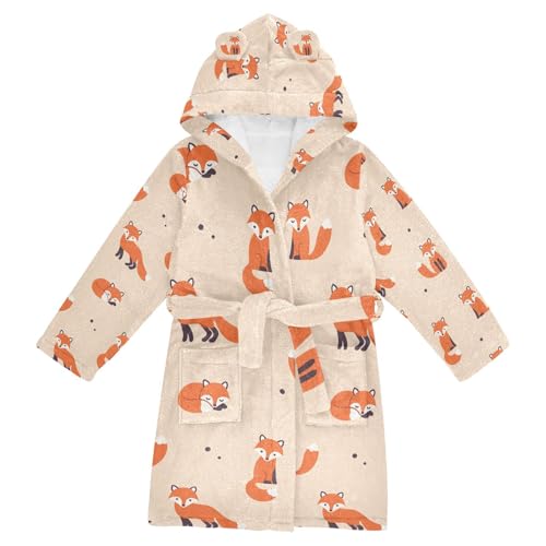 YOUJUNER Kinder Bademantel Nettes Fuchs-Muster Morgenmantel Weicher Warm Plüsch Fleece Nachtwäsche mit Kapuze für Mädchen Jungen von YOUJUNER