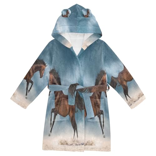 YOUJUNER Kinder Bademantel Pferd Morgenmantel Weicher Warm Plüsch Fleece Nachtwäsche mit Kapuze für Mädchen Jungen von YOUJUNER
