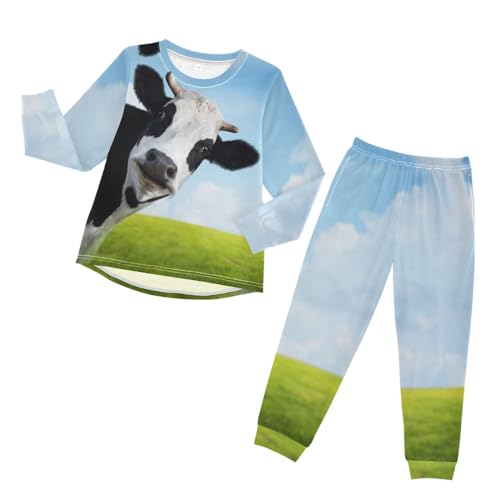 YOUJUNER Kinder Schlafanzug Set 3D-Tier-Kuh-Gesicht Pyjama Langarm Nachtwäsche Zweiteilig Schlafanzüge Set für Jungen Mädchen von YOUJUNER