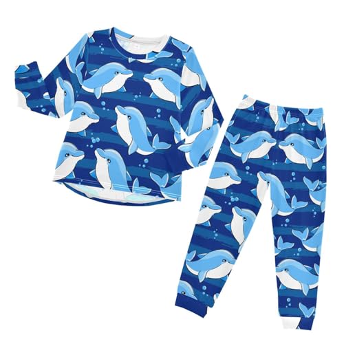YOUJUNER Kinder Schlafanzug Set Blauer Delphin-Meeresfisch Pyjama Langarm Nachtwäsche Zweiteilig Schlafanzüge Set für Jungen Mädchen von YOUJUNER