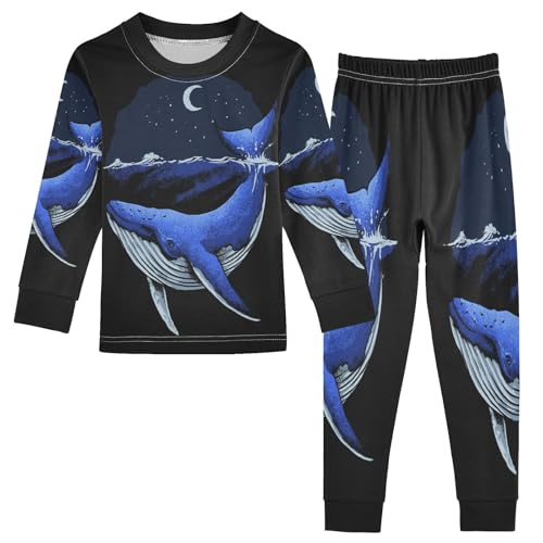 YOUJUNER Kinder Schlafanzug Set Blauwal Baumwolle Pyjama Langarm Nachtwäsche Zweiteilig Schlafanzüge Set für Jungen Mädchen von YOUJUNER