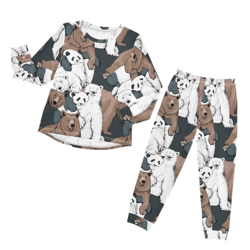 YOUJUNER Kinder Schlafanzug Set Braunbär Eisbär Pyjama Langarm Nachtwäsche Zweiteilig Schlafanzüge Set für Jungen Mädchen von YOUJUNER
