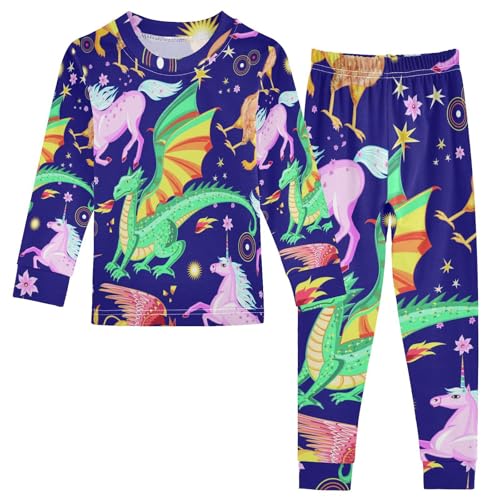 YOUJUNER Kinder Schlafanzug Set Cartoon-Drachen-Greif-Einhorn Baumwolle Pyjama Langarm Nachtwäsche Zweiteilig Schlafanzüge Set für Jungen Mädchen von YOUJUNER