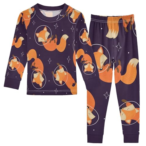 YOUJUNER Kinder Schlafanzug Set Cartoon-Tier-Fuchs-Muster Baumwolle Pyjama Langarm Nachtwäsche Zweiteilig Schlafanzüge Set für Jungen Mädchen von YOUJUNER