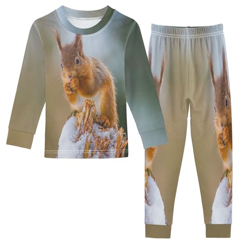 YOUJUNER Kinder Schlafanzug Set Eichhörnchen Baumwolle Pyjama Langarm Nachtwäsche Zweiteilig Schlafanzüge Set für Jungen Mädchen von YOUJUNER