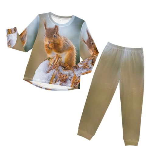 YOUJUNER Kinder Schlafanzug Set Eichhörnchen Pyjama Langarm Nachtwäsche Zweiteilig Schlafanzüge Set für Jungen Mädchen von YOUJUNER
