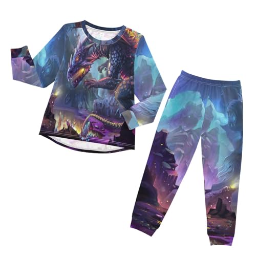 YOUJUNER Kinder Schlafanzug Set Fantasy-Drache Pyjama Langarm Nachtwäsche Zweiteilig Schlafanzüge Set für Jungen Mädchen von YOUJUNER