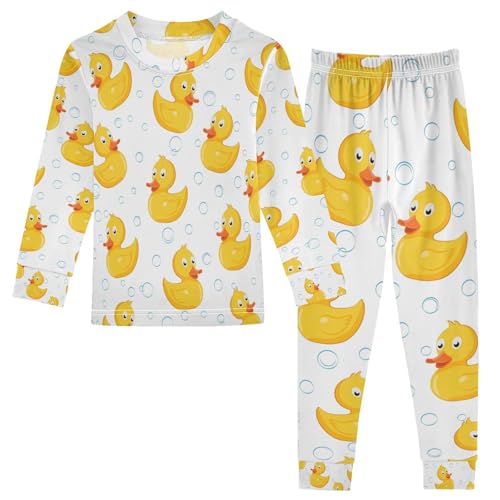 YOUJUNER Kinder Schlafanzug Set Gelbe Enten Baumwolle Pyjama Langarm Nachtwäsche Zweiteilig Schlafanzüge Set für Jungen Mädchen von YOUJUNER