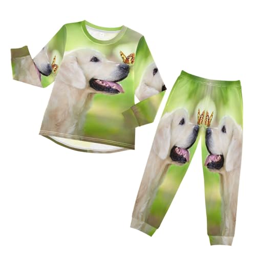 YOUJUNER Kinder Schlafanzug Set Golden Retriever-Hund Pyjama Langarm Nachtwäsche Zweiteilig Schlafanzüge Set für Jungen Mädchen von YOUJUNER
