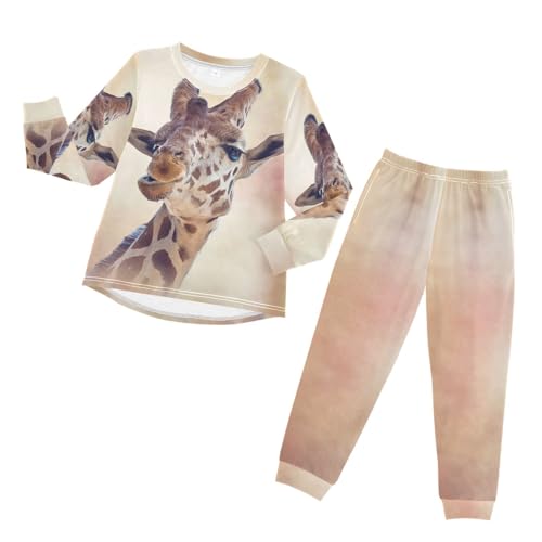 YOUJUNER Kinder Schlafanzug Set Lustiges Giraffen-Gesicht Pyjama Langarm Nachtwäsche Zweiteilig Schlafanzüge Set für Jungen Mädchen von YOUJUNER