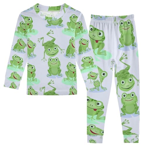 YOUJUNER Kinder Schlafanzug Set Nette grüne Frösche Baumwolle Pyjama Langarm Nachtwäsche Zweiteilig Schlafanzüge Set für Jungen Mädchen von YOUJUNER