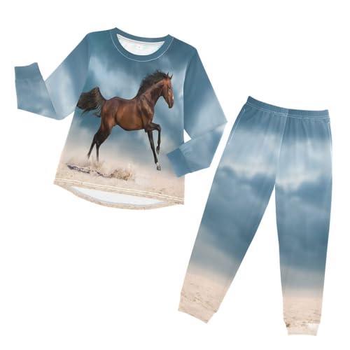 YOUJUNER Kinder Schlafanzug Set Pferd Pyjama Langarm Nachtwäsche Zweiteilig Schlafanzüge Set für Jungen Mädchen von YOUJUNER
