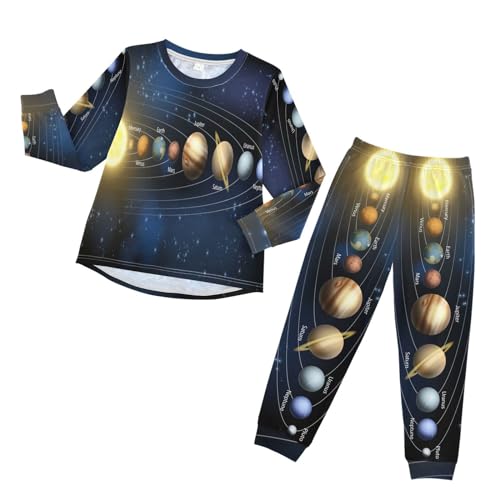 YOUJUNER Kinder Schlafanzug Set Planet Sonnensystem Pyjama Langarm Nachtwäsche Zweiteilig Schlafanzüge Set für Jungen Mädchen von YOUJUNER