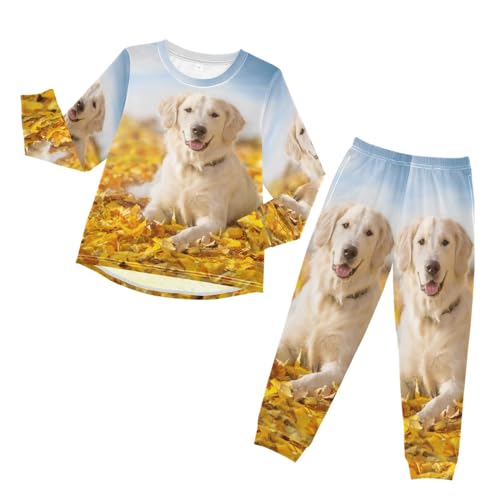 YOUJUNER Kinder Schlafanzug Set Schöner Golden Retriever-Hund Pyjama Langarm Nachtwäsche Zweiteilig Schlafanzüge Set für Jungen Mädchen von YOUJUNER