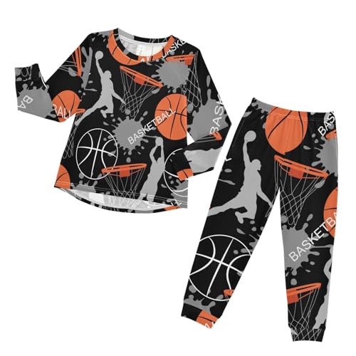 YOUJUNER Kinder Schlafanzug Set Sport-Ball-Basketball-Druck Pyjama Langarm Nachtwäsche Zweiteilig Schlafanzüge Set für Jungen Mädchen von YOUJUNER