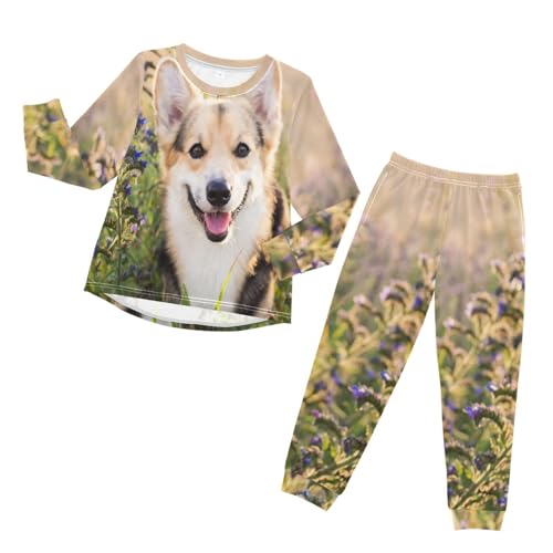YOUJUNER Kinder Schlafanzug Set Süßer Hund Pyjama Langarm Nachtwäsche Zweiteilig Schlafanzüge Set für Jungen Mädchen von YOUJUNER