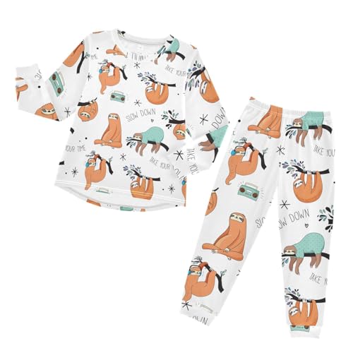 YOUJUNER Kinder Schlafanzug Set Tier-Faultier-Muster Pyjama Langarm Nachtwäsche Zweiteilig Schlafanzüge Set für Jungen Mädchen von YOUJUNER