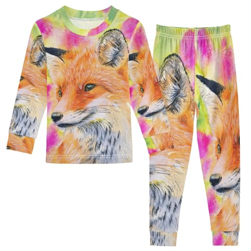 YOUJUNER Kinder Schlafanzug Set Tier Fuchs Baumwolle Pyjama Langarm Nachtwäsche Zweiteilig Schlafanzüge Set für Jungen Mädchen von YOUJUNER