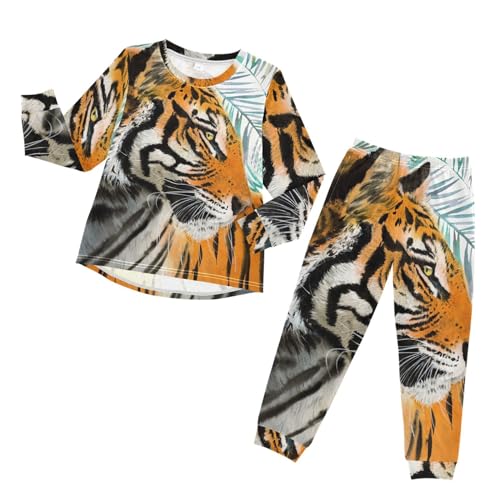 YOUJUNER Kinder Schlafanzug Set Tiger Pyjama Langarm Nachtwäsche Zweiteilig Schlafanzüge Set für Jungen Mädchen von YOUJUNER