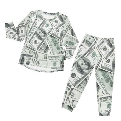 YOUJUNER Kinder Schlafanzug Set US Dollar-Geld-Druck Pyjama Langarm Nachtwäsche Zweiteilig Schlafanzüge Set für Jungen Mädchen von YOUJUNER